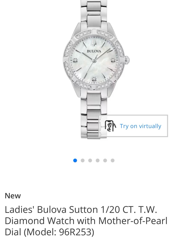 Bulova Silver Watch With MotherOfPearl Dial And Diamond Accents